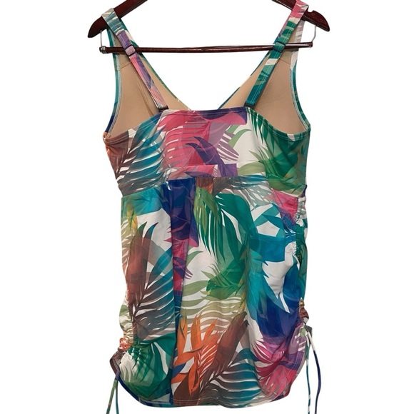 Swim Cacique Multicolor Tropical Ruched One Piece Skirted Swimsuit Size 16 Beach - Picture 4 of 9